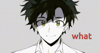 A Black And White Drawing Of A Boy With Green Eyes And The Words What In Red GIF