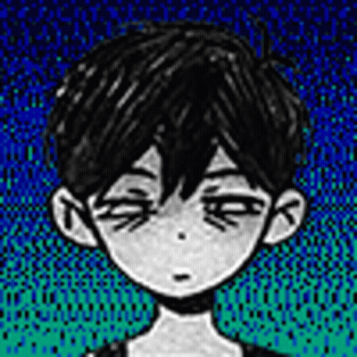 A Black And White Drawing Of A Boy With His Eyes Closed And A Blue Background . GIF