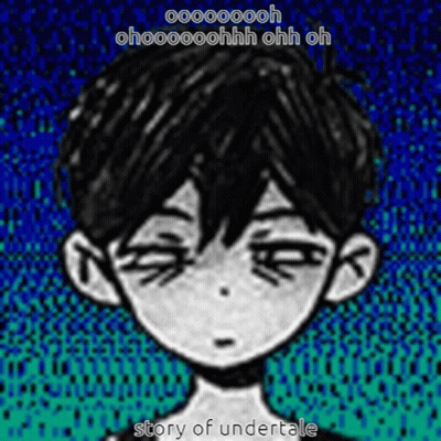A Black And White Drawing Of A Boy With His Eyes Closed And A Blue Background . GIF