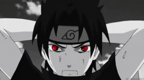 A Black And White Drawing Of A Boy With Red Eyes And A Headband With The Letter G On It GIF
