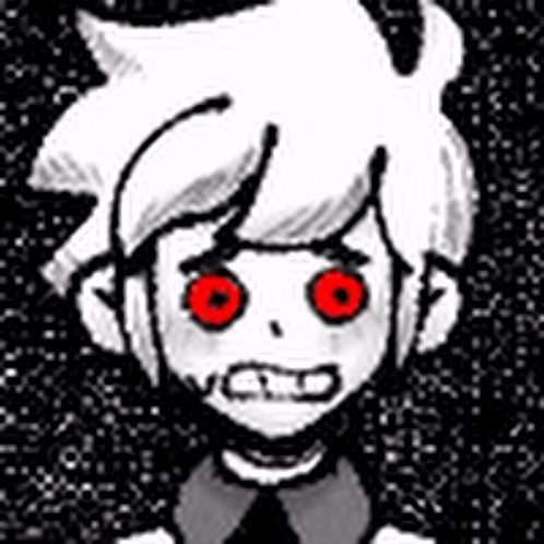 A Black And White Drawing Of A Boy With Red Eyes And A Scary Face . GIF