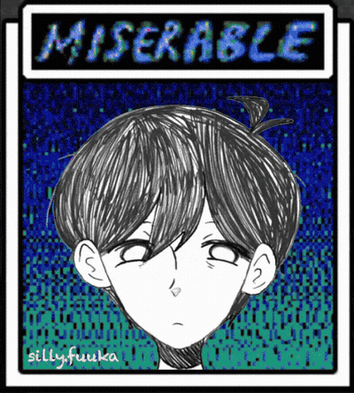 A Black And White Drawing Of A Boy With The Word Miserable Written Above Him GIF