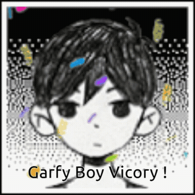 A Black And White Drawing Of A Boy With The Words Garfy Boy Vicory Written On It GIF