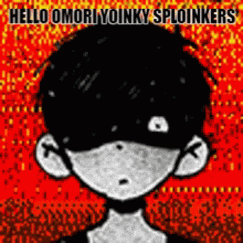 A Black And White Drawing Of A Boy With The Words Hello Omori Yoinky Sploinkers Written On It GIF