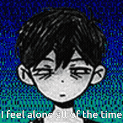 A Black And White Drawing Of A Boy With The Words `` I Feel Alone All Of The Time '' Written On It . GIF