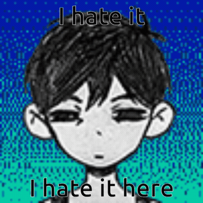 A Black And White Drawing Of A Boy With The Words `` I Hate It Here '' Written On It . GIF
