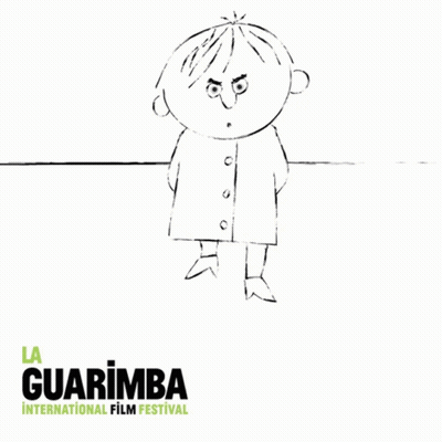 A Black And White Drawing Of A Boy With The Words La Guarimba International Film Festival On The Bottom GIF