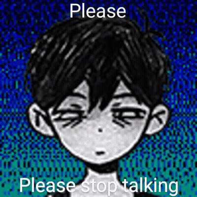 A Black And White Drawing Of A Boy With The Words `` Please Stop Talking '' . GIF