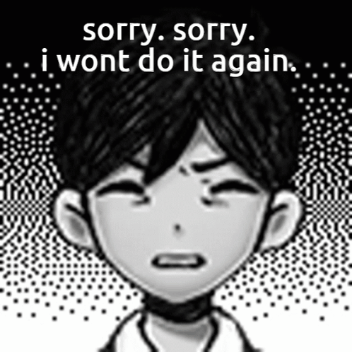 A Black And White Drawing Of A Boy With The Words `` Sorry Sorry , I Wont Do It Again '' . GIF