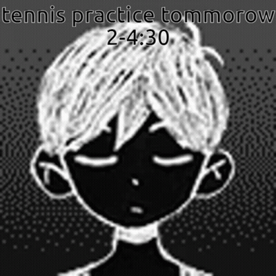 A Black And White Drawing Of A Boy With The Words Tennis Practice Tommorow At The Top GIF