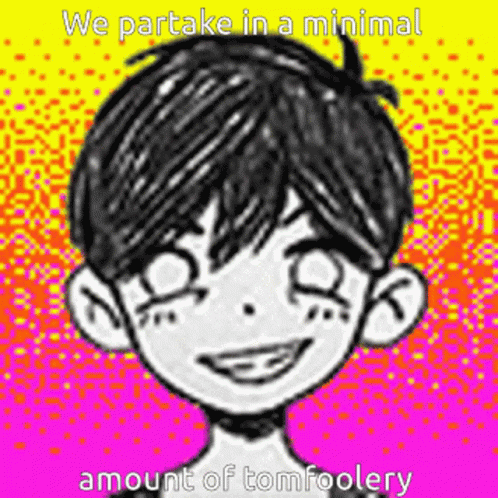 A Black And White Drawing Of A Boy With The Words `` We Partake In A Minimal Amount Of Tomfoolery '' . GIF