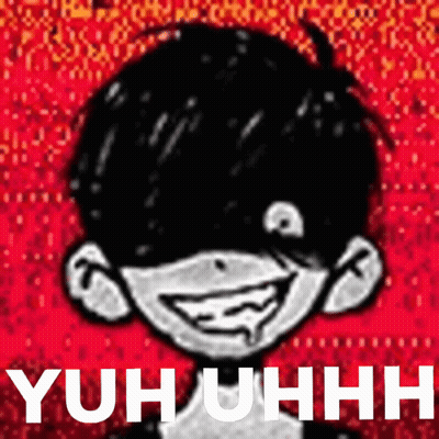 A Black And White Drawing Of A Boy With The Words Yuh Uhhh Written In White GIF