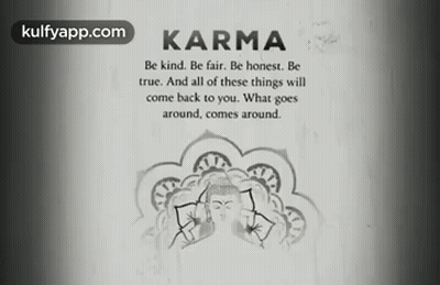 A Black And White Drawing Of A Buddha With The Words Karma Below It GIF