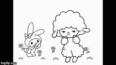 A Black And White Drawing Of A Bunny And A Sheep With The Words Beep Written Above Them GIF