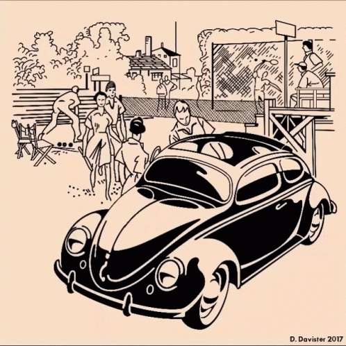 A Black And White Drawing Of A Car By D. Davister GIF