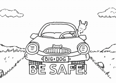 A Black And White Drawing Of A Car With The Words Be Safe Written On It GIF