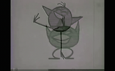 A Black And White Drawing Of A Cartoon Bird With Long Legs And A Smiling Face . GIF
