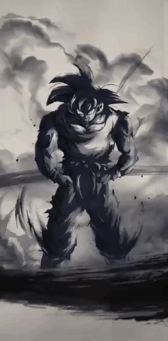 A Black And White Drawing Of A Cartoon Character Called Goku GIF