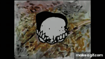 A Black And White Drawing Of A Cartoon Character 'S Face With A Very Large Mouth And Teeth . GIF