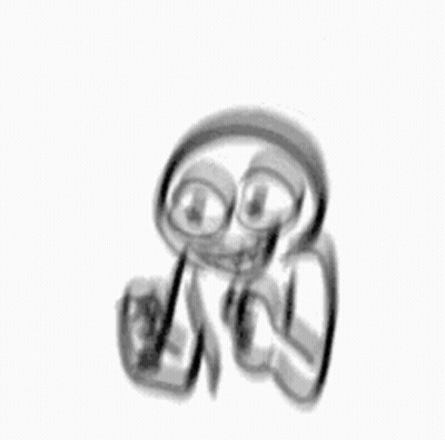 A Black And White Drawing Of A Cartoon Character Wearing Headphones On A White Background . GIF