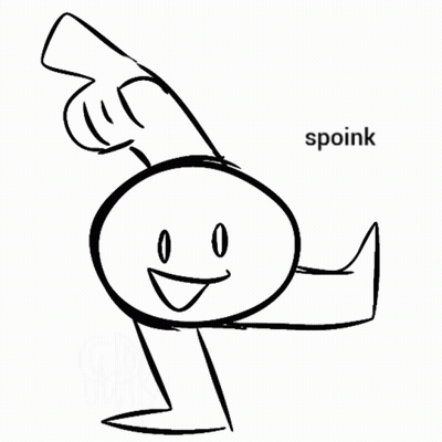 A Black And White Drawing Of A Cartoon Character With A Smile On His Face And The Word Spoink . GIF