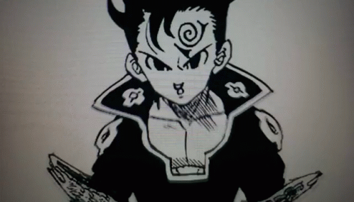A Black And White Drawing Of A Cartoon Character With A Swirl On His Forehead . GIF