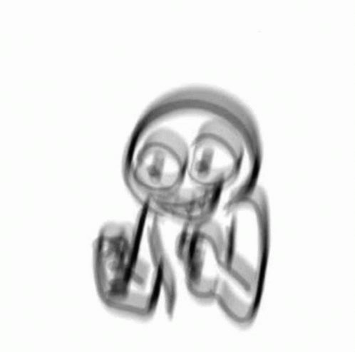 A Black And White Drawing Of A Cartoon Character With Headphones On A White Background . GIF