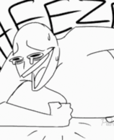 A Black And White Drawing Of A Cartoon Character With Tears Running Down His Face And The Word Freeze . GIF