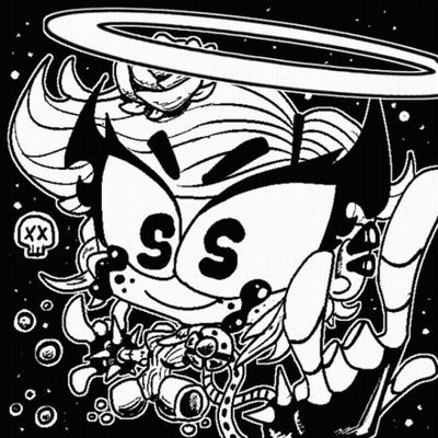 A Black And White Drawing Of A Cartoon Character With The Letters Ee On His Face . GIF