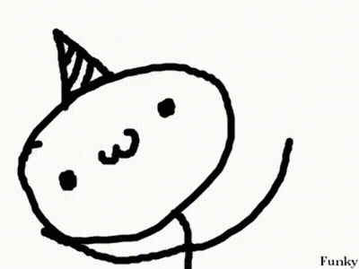A Black And White Drawing Of A Cartoon Character With The Word Funky Underneath It GIF