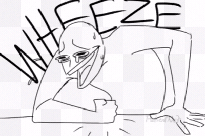 A Black And White Drawing Of A Cartoon Character With The Word Wheeze Written On It . GIF