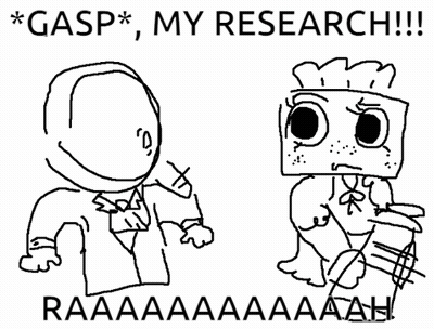 A Black And White Drawing Of A Cartoon Character With The Words Gasp My Research GIF
