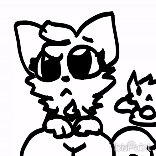 A Black And White Drawing Of A Cat And A Dog By Ibis Paint GIF