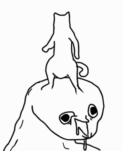 A Black And White Drawing Of A Cat On Top Of A Seal GIF