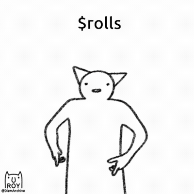 A Black And White Drawing Of A Cat Pointing At Something With The Words $ Rolls Below It GIF