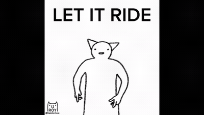 A Black And White Drawing Of A Cat Pointing With The Words Let It Ride Above It GIF