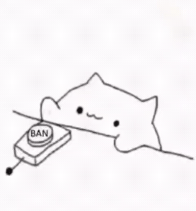 A Black And White Drawing Of A Cat Pressing A Button That Says Ban . GIF