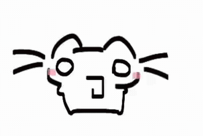 A Black And White Drawing Of A Cat 'S Face With A Pink Nose And Ears . GIF