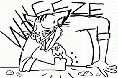 A Black And White Drawing Of A Cat Scratching A Person 'S Face . GIF