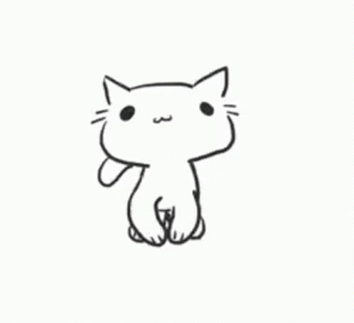 A Black And White Drawing Of A Cat Sitting On A White Surface . GIF