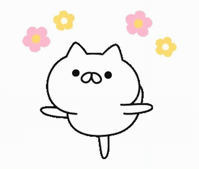 A Black And White Drawing Of A Cat Surrounded By Pink Flowers . GIF