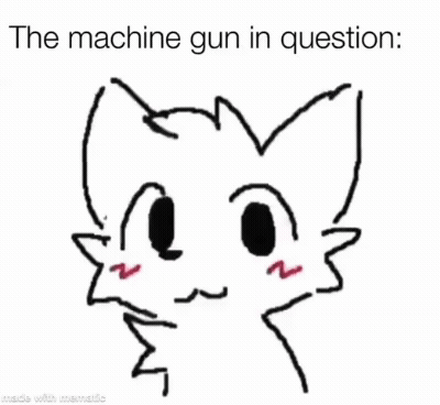 A Black And White Drawing Of A Cat With A Gun In Question . GIF