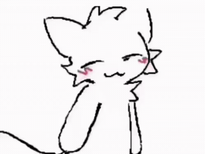 A Black And White Drawing Of A Cat With A Pink Nose And Paw . GIF