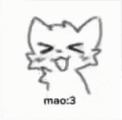 A Black And White Drawing Of A Cat With A Sad Face And The Words Moyo > 3 Below It . GIF