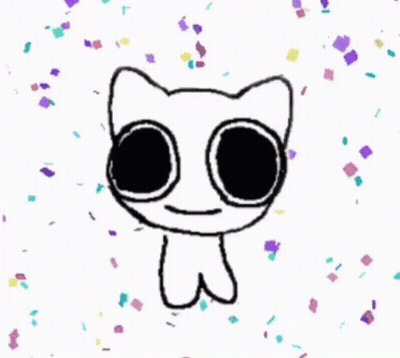 A Black And White Drawing Of A Cat With Confetti Around It GIF