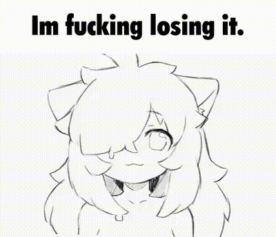 A Black And White Drawing Of A Cat With The Words `` Im Fucking Losing It '' GIF