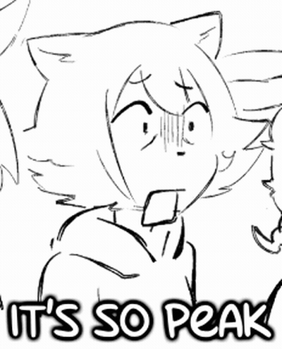 A Black And White Drawing Of A Cat With The Words `` It 'S So Peak '' Above It . GIF