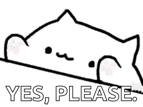 A Black And White Drawing Of A Cat With The Words Yes , Please . GIF