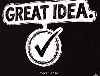 A Black And White Drawing Of A Check Mark With The Words Great Idea Above It GIF