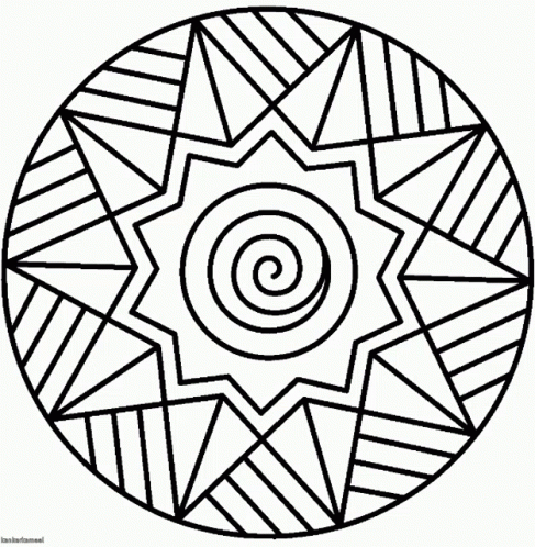 A Black And White Drawing Of A Circular Design With A Spiral In The Center GIF